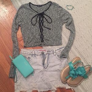 Lace Up Long Sleeve Crop Top